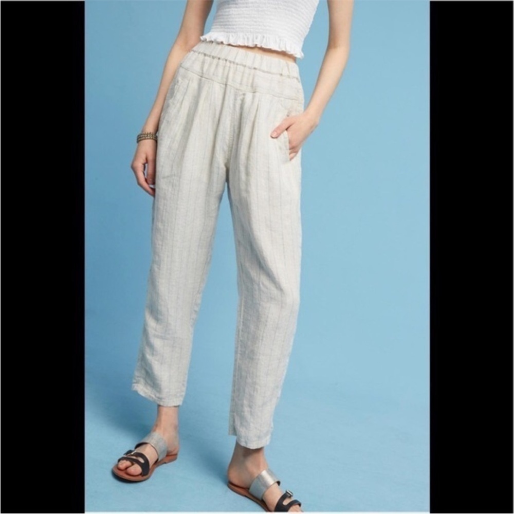 Anthropologie Hei Hei Beach Bound Linen Pull On White and Metallic Pants XS